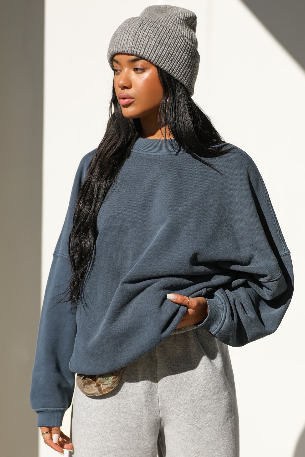 BROWN® Oversized – JOAH Washed Navy Crew Pullover Terry French -