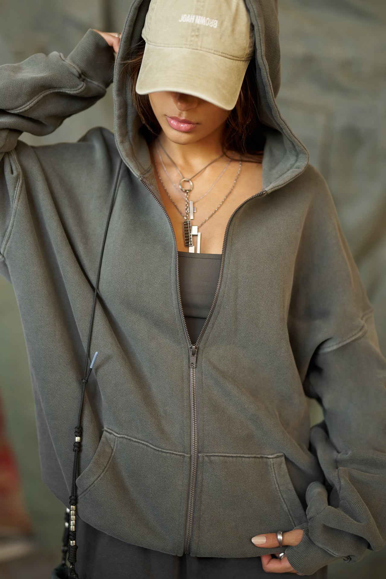 Joah Brown Oversized Zip Hoodie Washed Sage French Terry