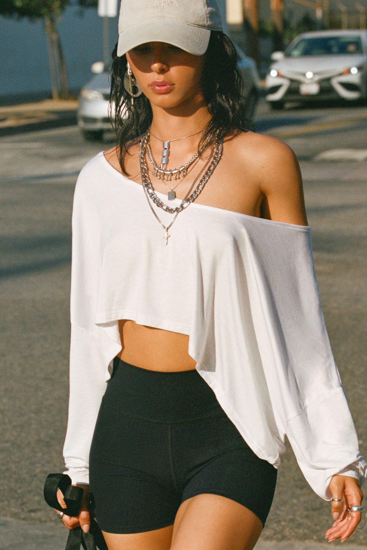 Long sleeve baggy crop top on sale