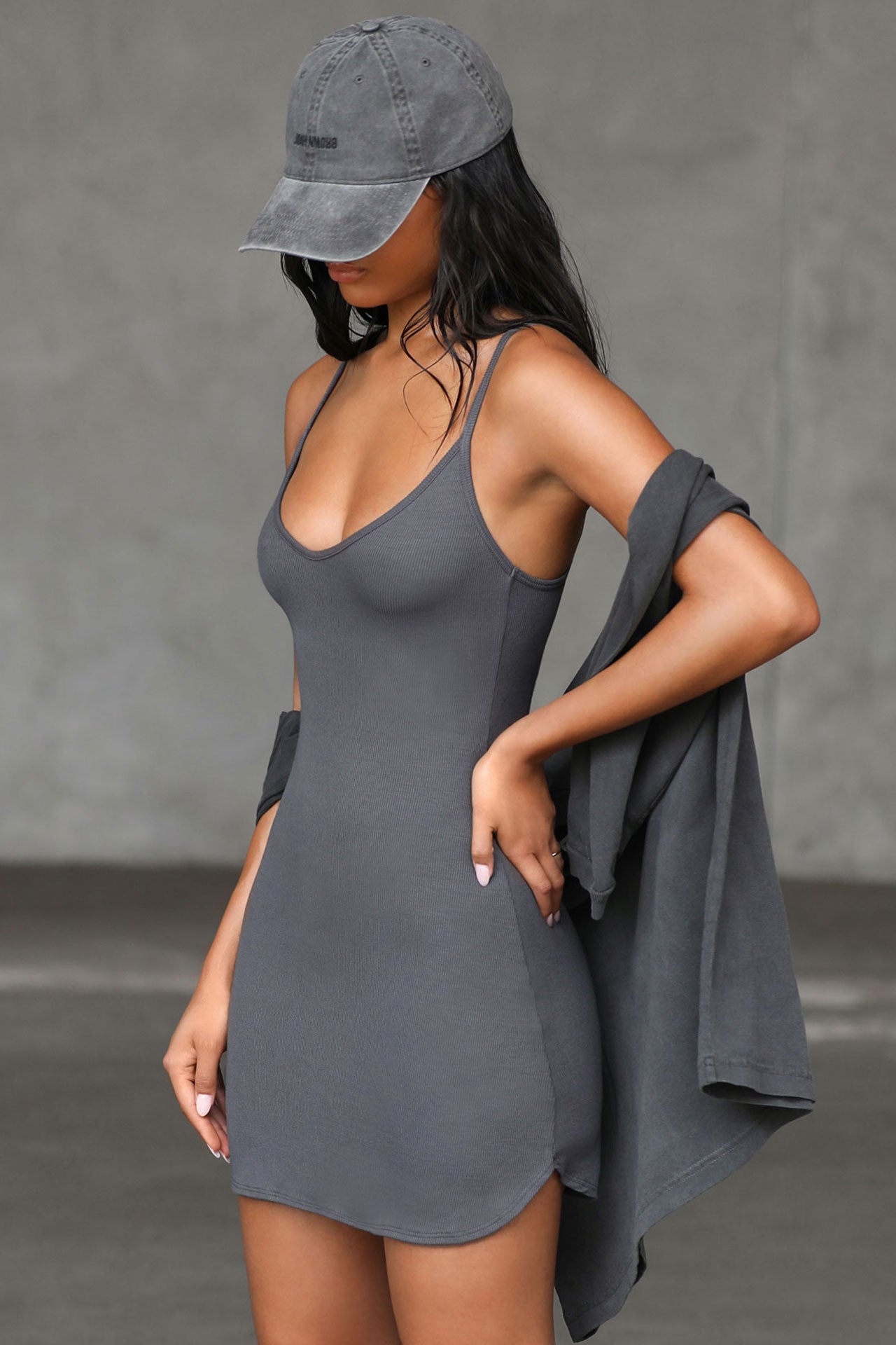Women's Mini Bodycon Shirt Dress - Short Sleeves / Curved Hem / Black