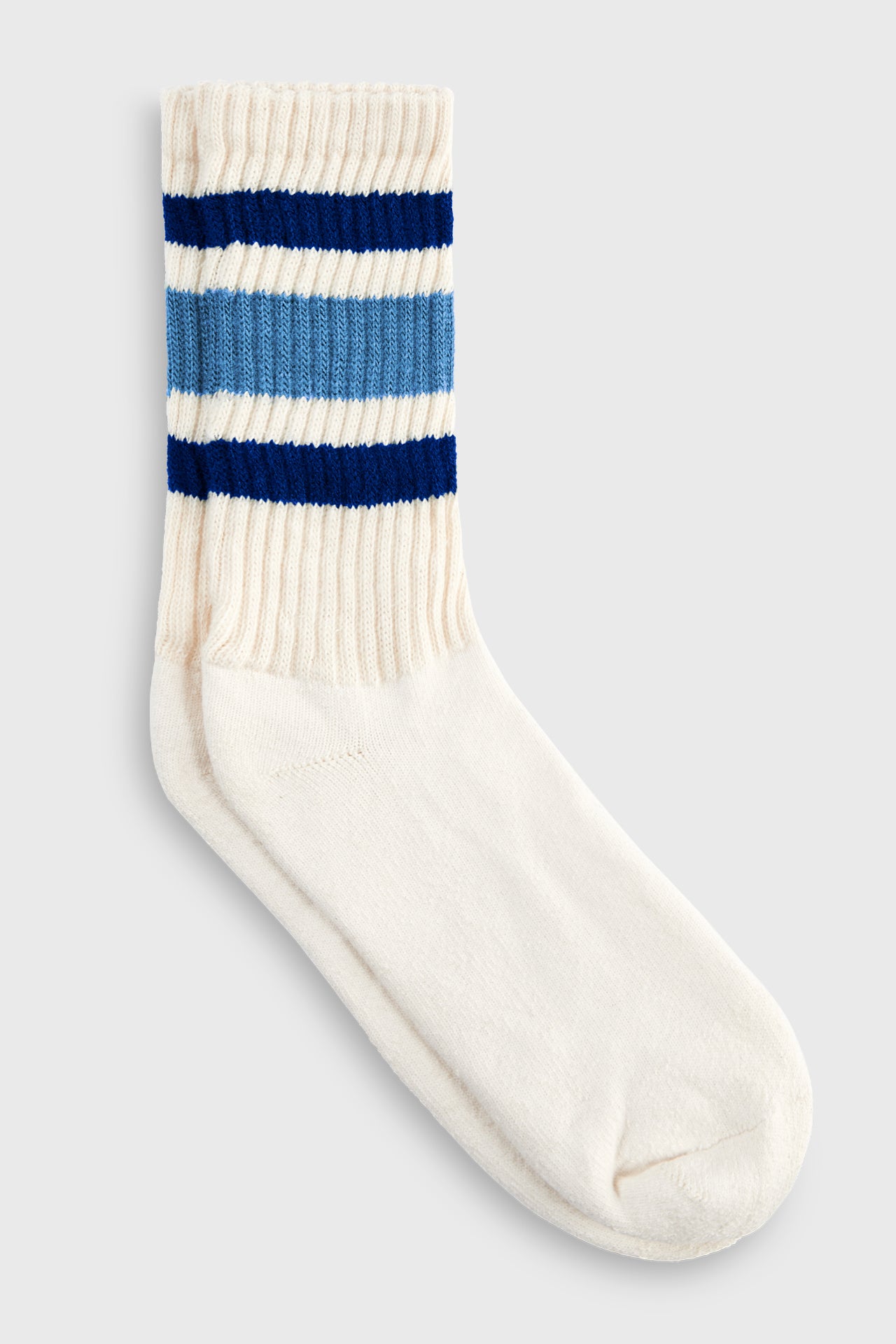 Flat lay front view of the crew style ribbed soft royal sky Classic Stripe Sock