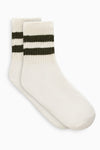 Flat lay front view of the crew style ribbed soft moss Mini Stripe Sock