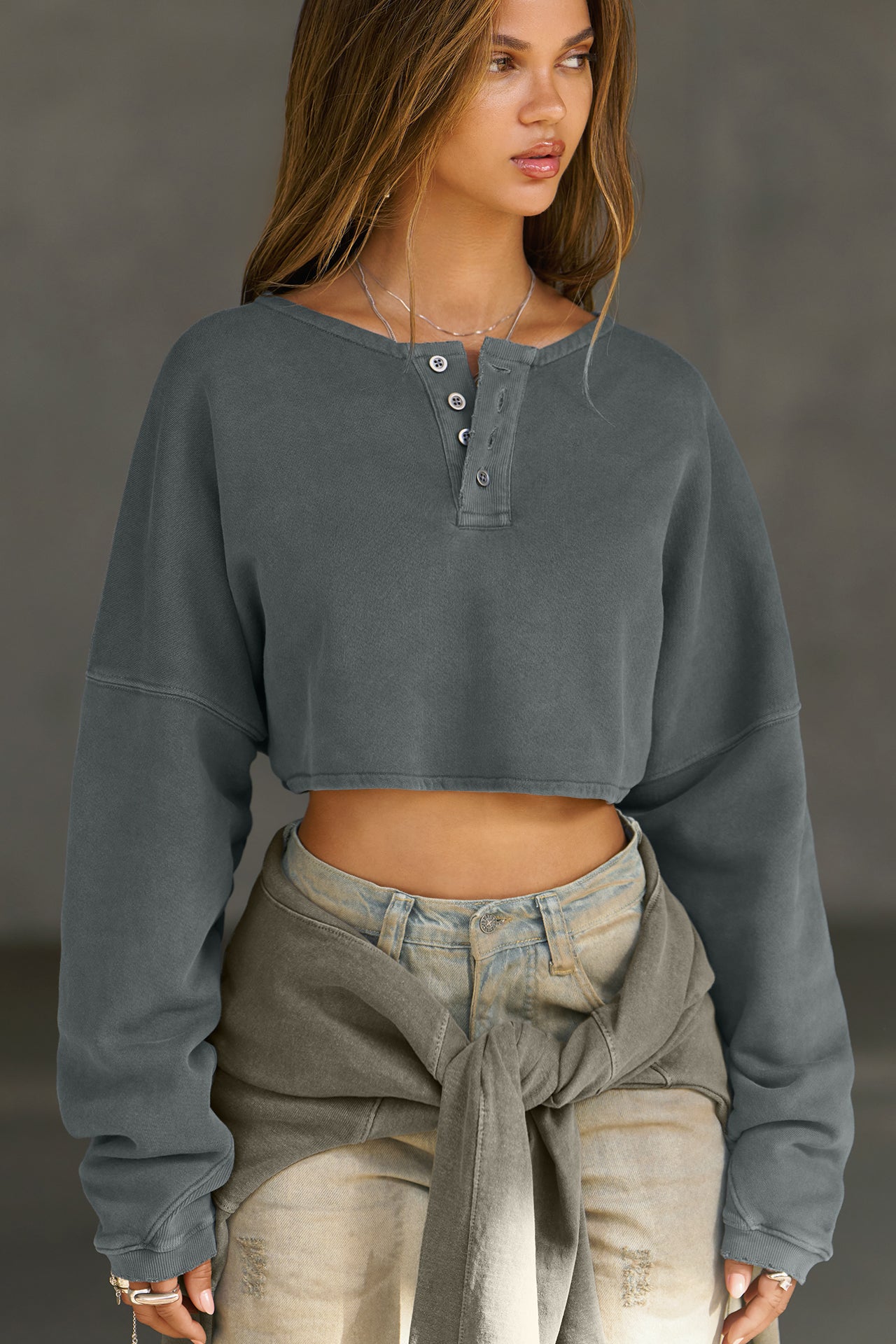 Henley Crop Sweatshirt