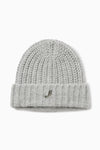 Front flat lay view of the soft and warm sterling Knit Beanie that has removable custom JOAH BROWN pin.